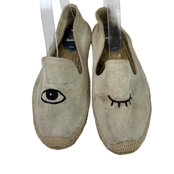 SOLUDOS Espadrille Canvas Beige Wink Winking Eye Flats Slip On Loafers Shoes 8.5 - Picture 14 of 16
